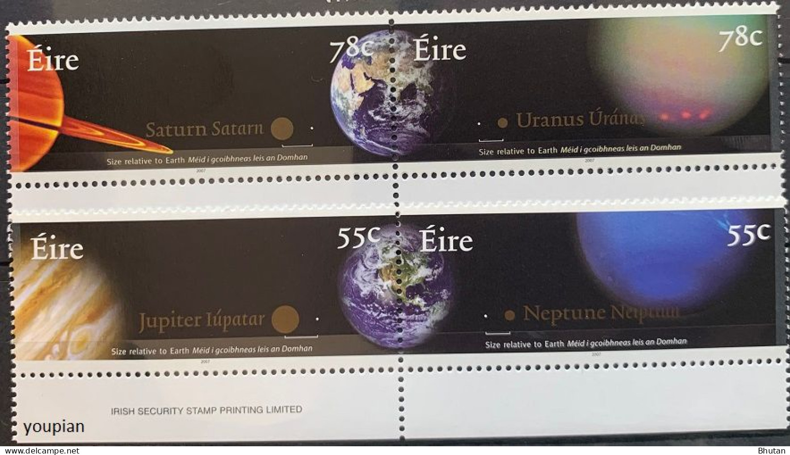 Ireland 2007, Planets And Earth, Two MNBH Stamps Strip - Oblitérés