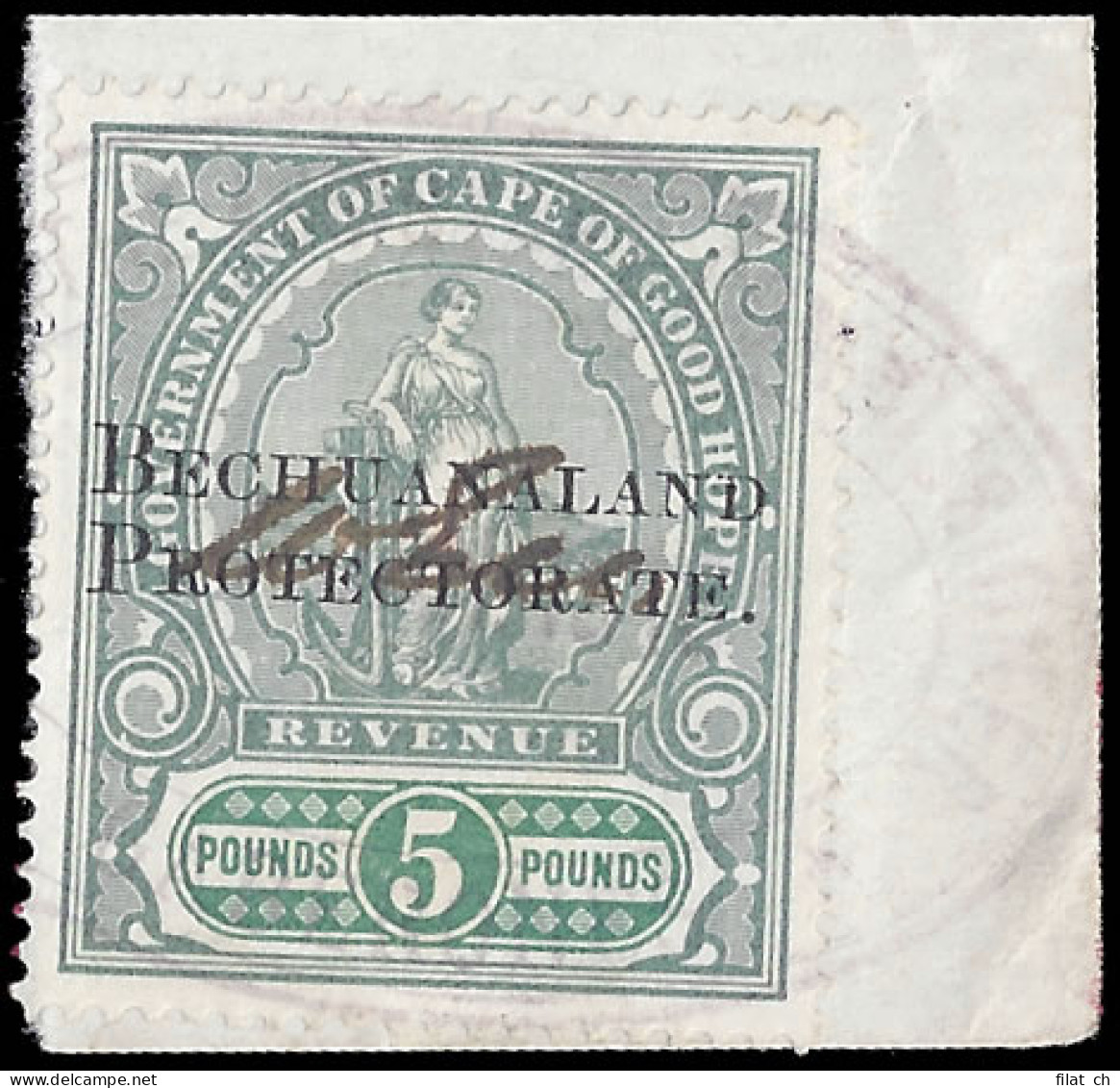 Bechuanaland Revenues 1913 &pound;5 Green Cape Ovptd VF/U - Other & Unclassified