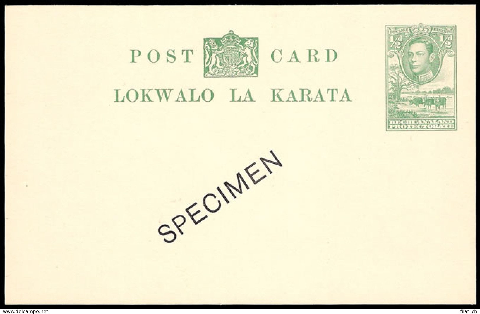 Bechuanaland 1938 KGVI &frac12;d Postcard Specimen - Autres & Non Classés