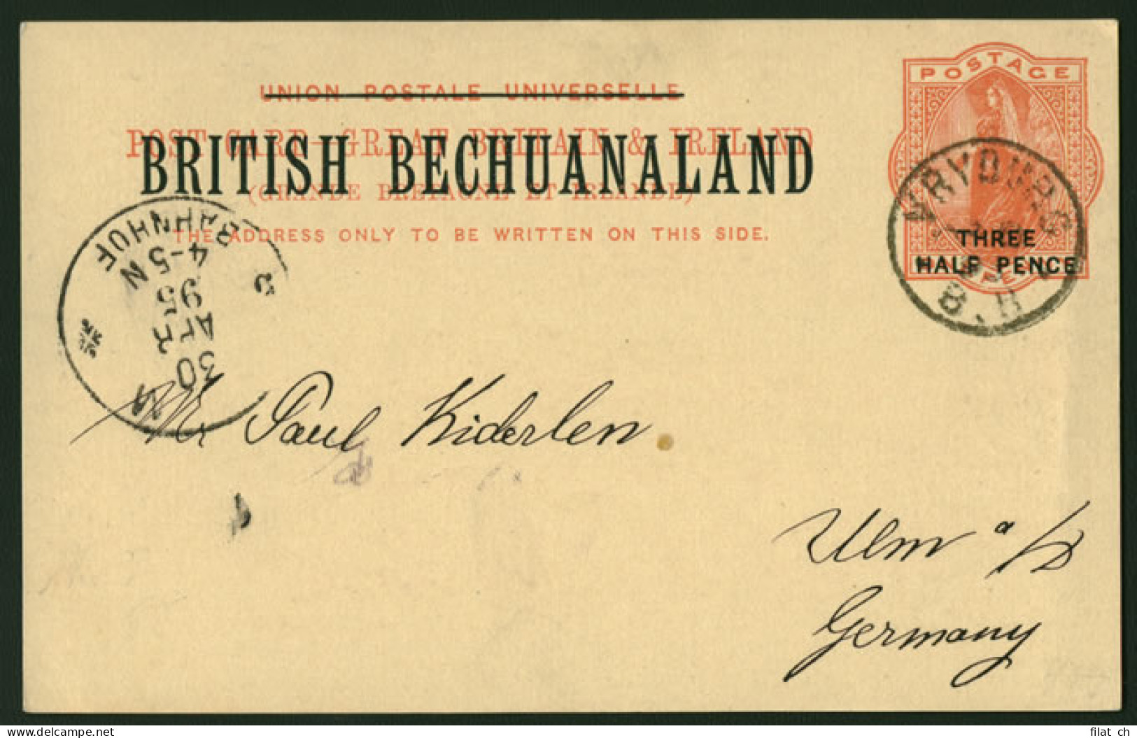 Bechuanaland 1895 Postcard Vryburg To Germany - Andere & Zonder Classificatie