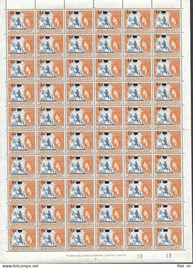 Basutoland 1959 &frac12;d On 2d Full Sheet With Imprints Etc - Otros & Sin Clasificación