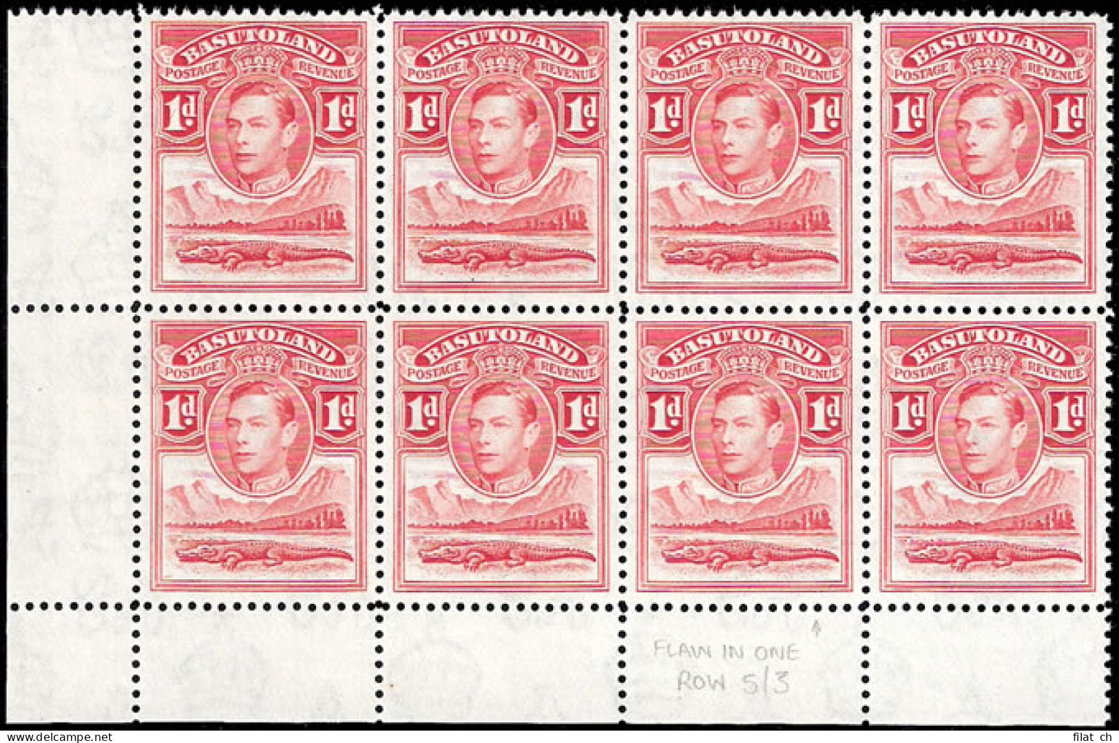 Basutoland 1938 KGVI 1d Flaw In "1" In Block Of Eight - Other & Unclassified