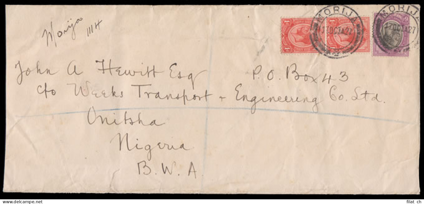 Basutoland 1927 Double Rate Registered To Nigeria Via London - Other & Unclassified