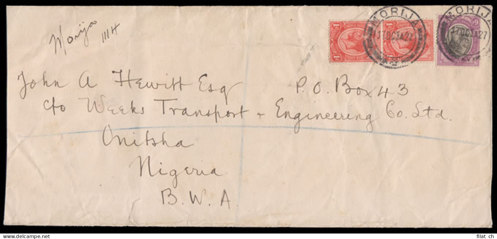 Basutoland 1927 Double Rate Registered To Nigeria Via London - Sonstige & Ohne Zuordnung