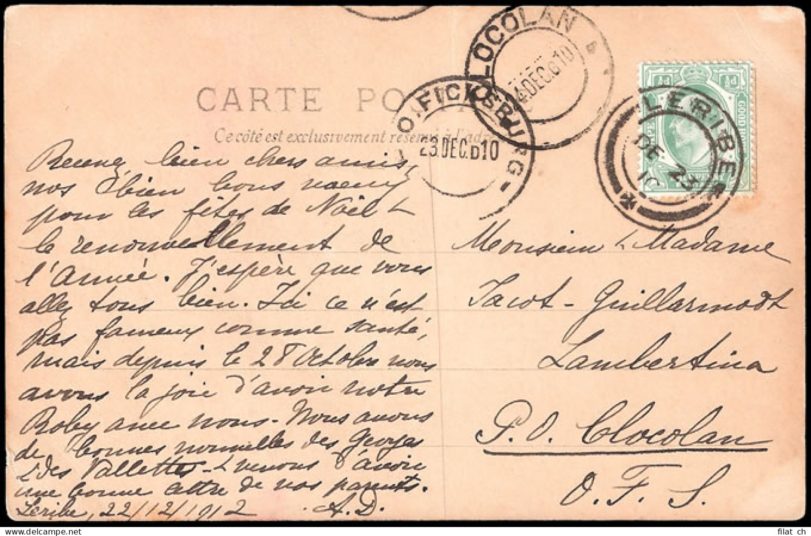 Basutoland 1910 Cape Franking From Leribe - Autres & Non Classés