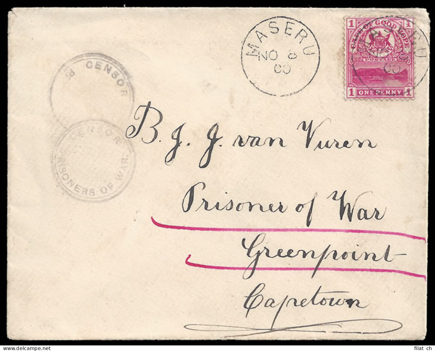 Basutoland 1900 Boer War Cover Maseru To POW Green Point - Sonstige & Ohne Zuordnung