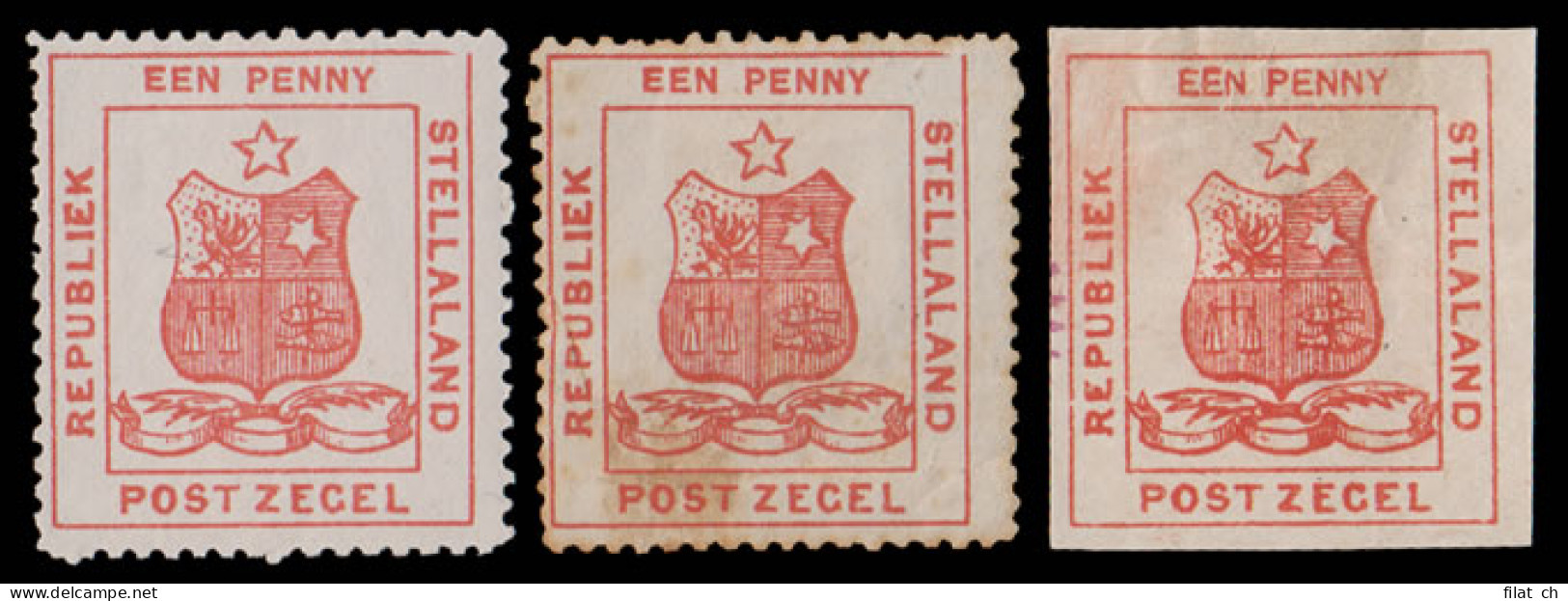 . Stellaland 1884 Arms 1d Trio: Type 5's & Imperf Forgery - Andere & Zonder Classificatie