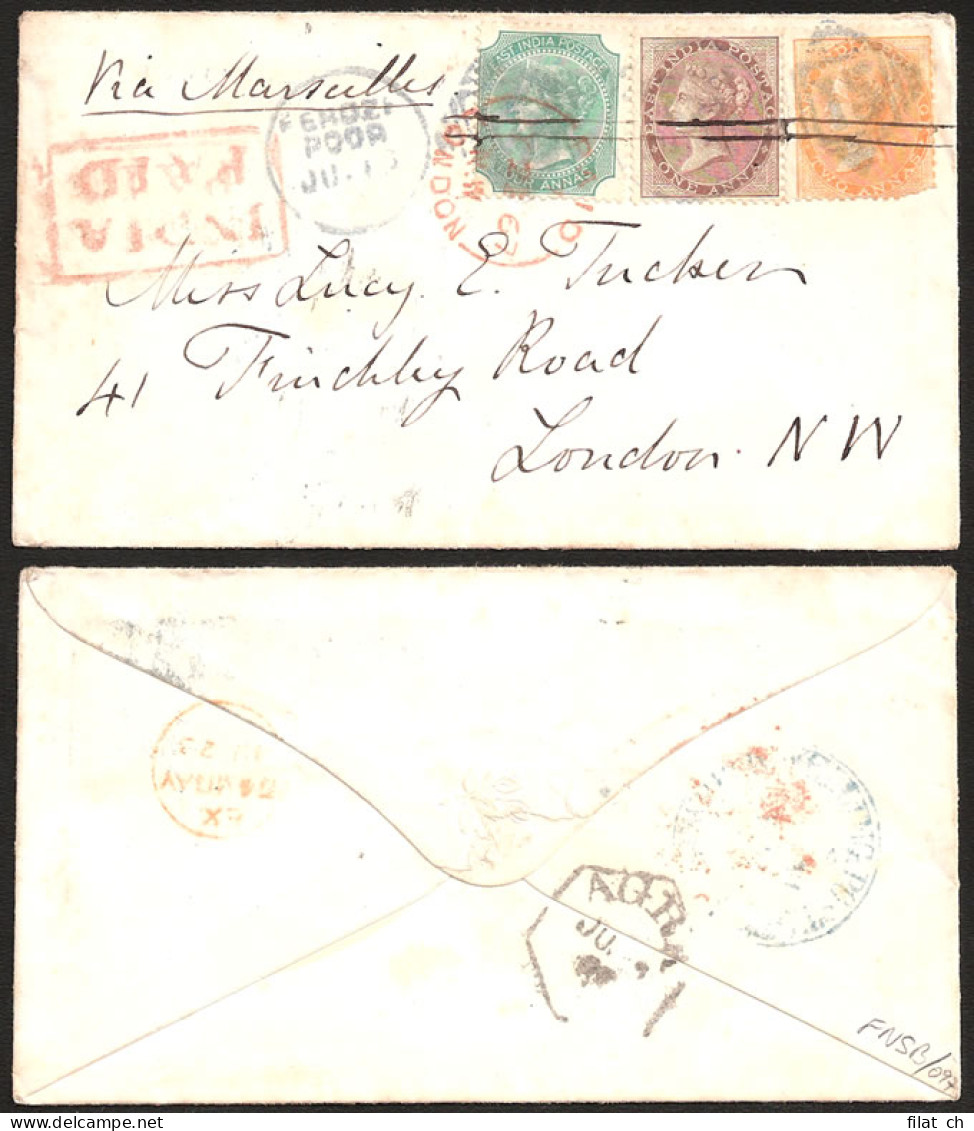 India 1867 Lovely 3-Colour Franking - Otros & Sin Clasificación