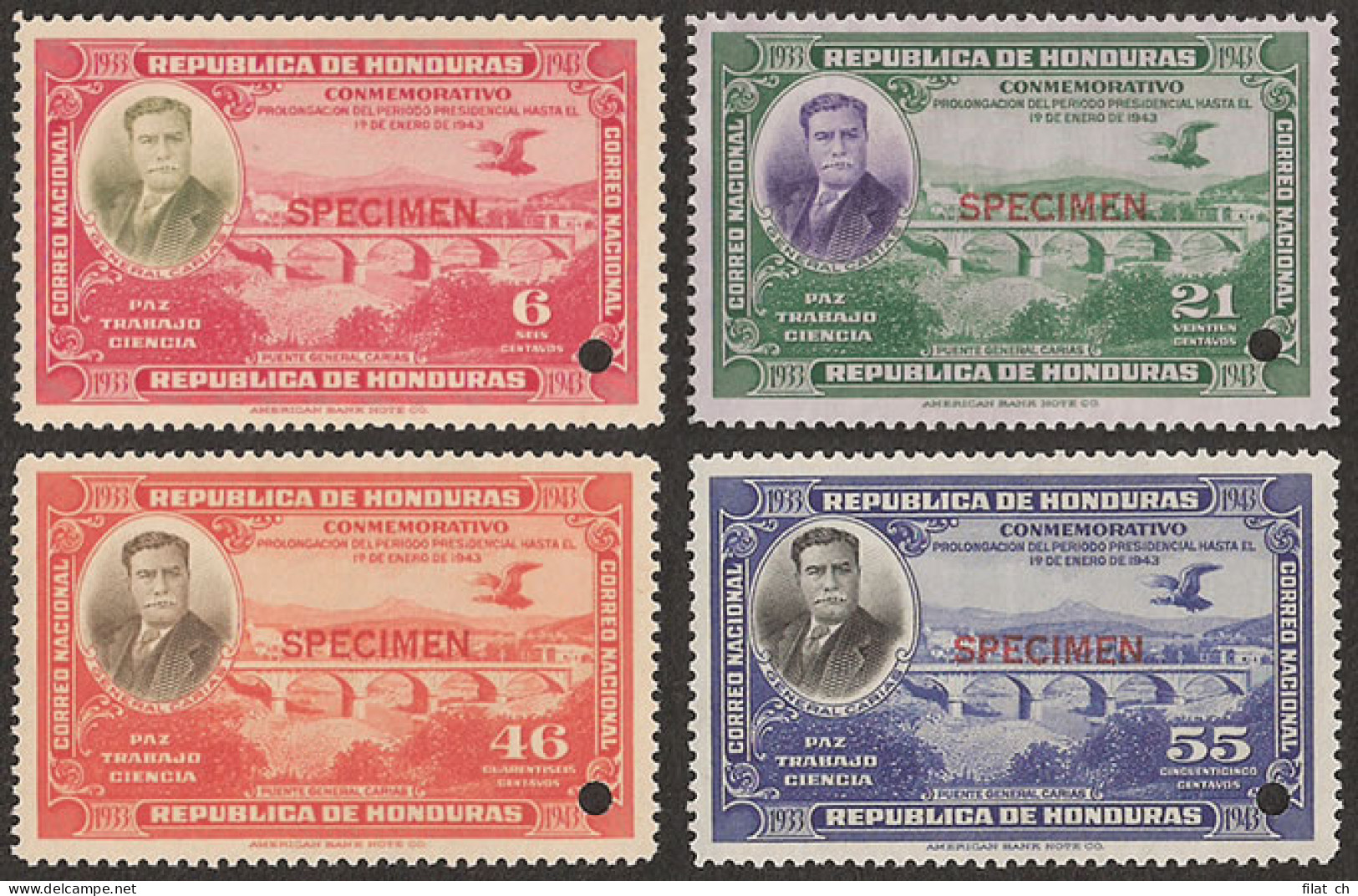 Honduras 1937 Carias Bridge Specimens UM  - Honduras Británica (...-1970)