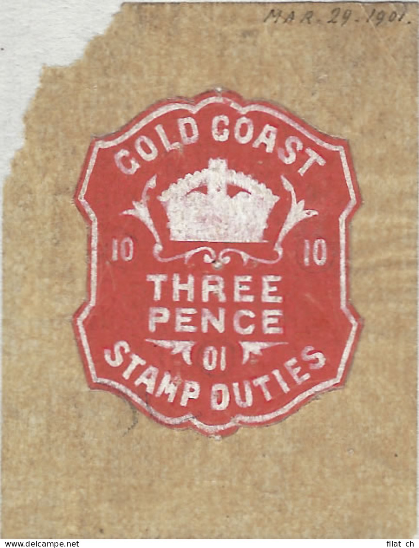 Gold Coast Revenue 1901 3d De La Rue Handpainted Duties Essay - Goudkust (...-1957)