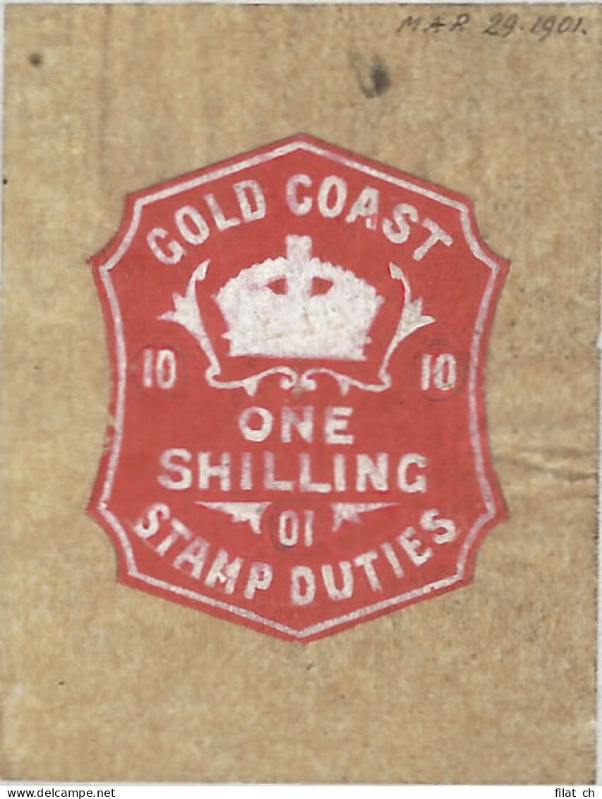 Gold Coast Revenue 1901 1/- De La Rue Handpainted Duties Essay - Goudkust (...-1957)