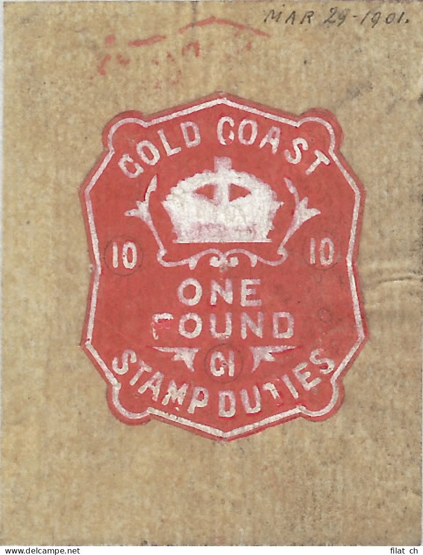 Gold Coast Revenue 1901 Â£1 De La Rue Handpainted Duties Essay - Gold Coast (...-1957)