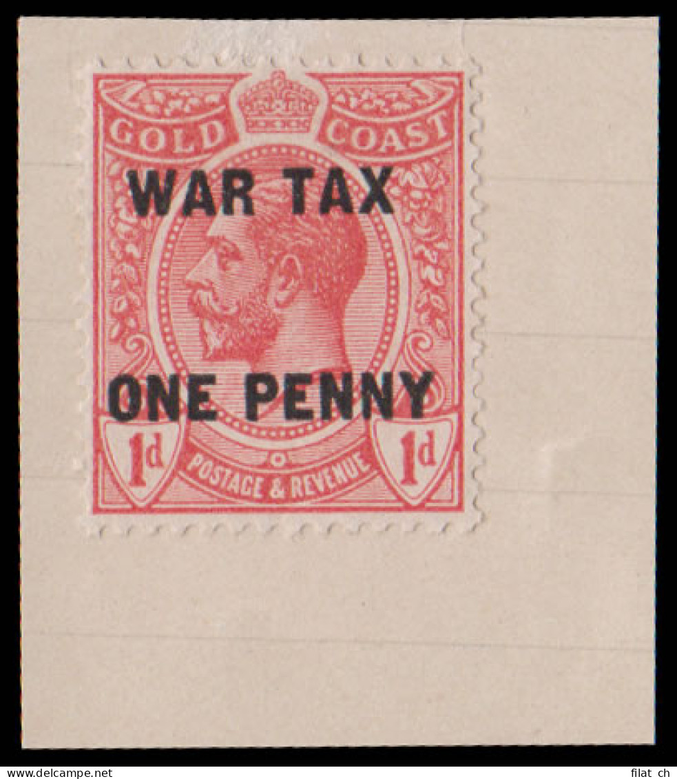 Gold Coast 1918 War Tax 1d Ex Tunisian Receiving Authority - Costa De Oro (...-1957)