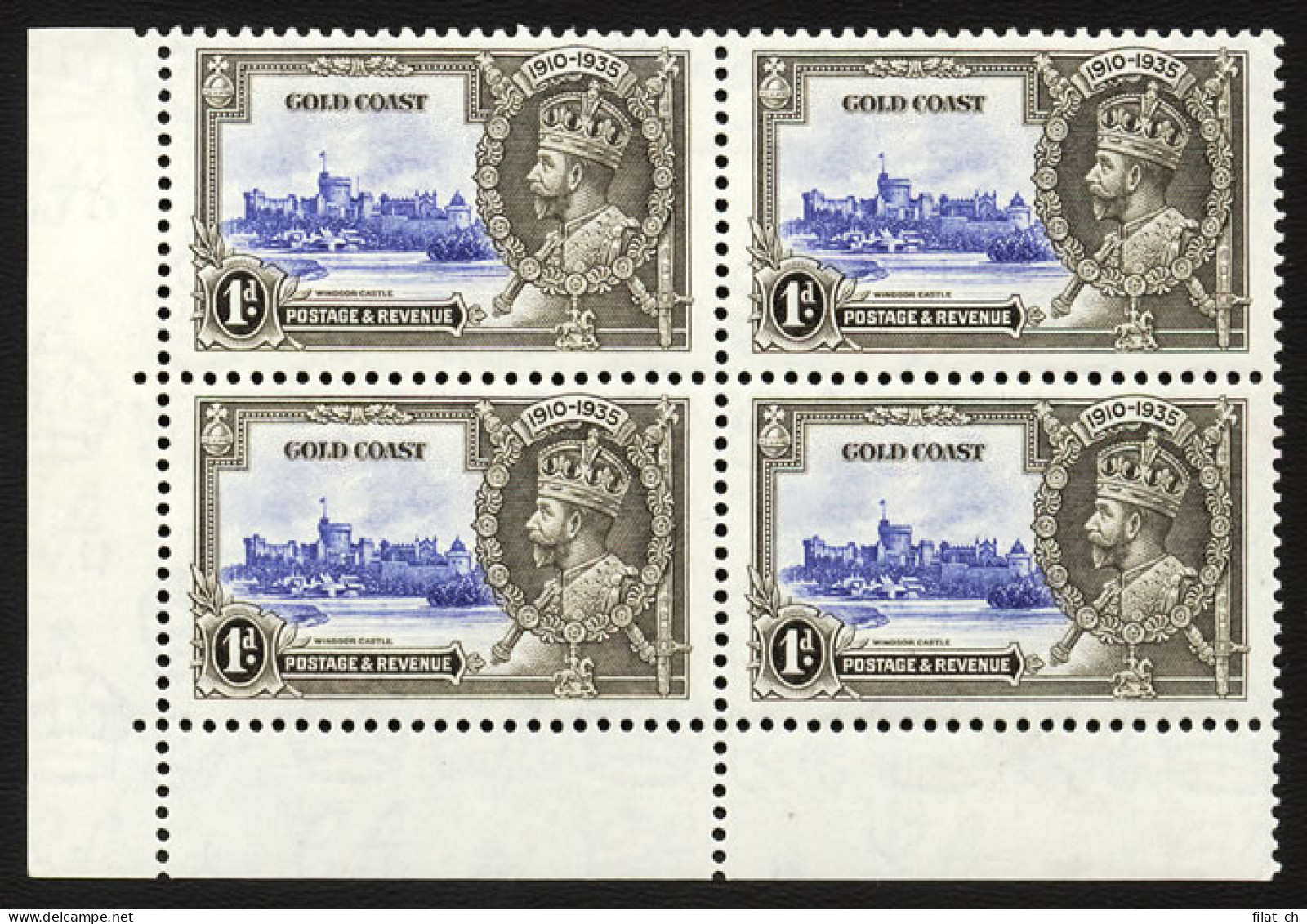 Gold Coast 1935 Silver Jubilee 1d Extra Flagstaff VF/M In Block - Gold Coast (...-1957)