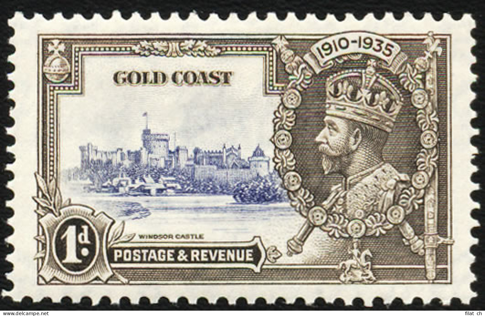 Gold Coast 1935 Silver Jubilee 1d Extra Flagstaff VF/M  - Côte D'Or (...-1957)