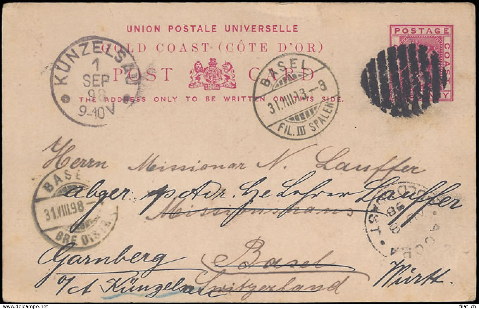 Gold Coast 1898 Postcard Via Accra To Switzerland - Goudkust (...-1957)