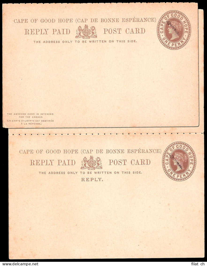 Cape Of Good Hope 1892 Rare Specimen Stationery Reply Card - Cape Of Good Hope (1853-1904)