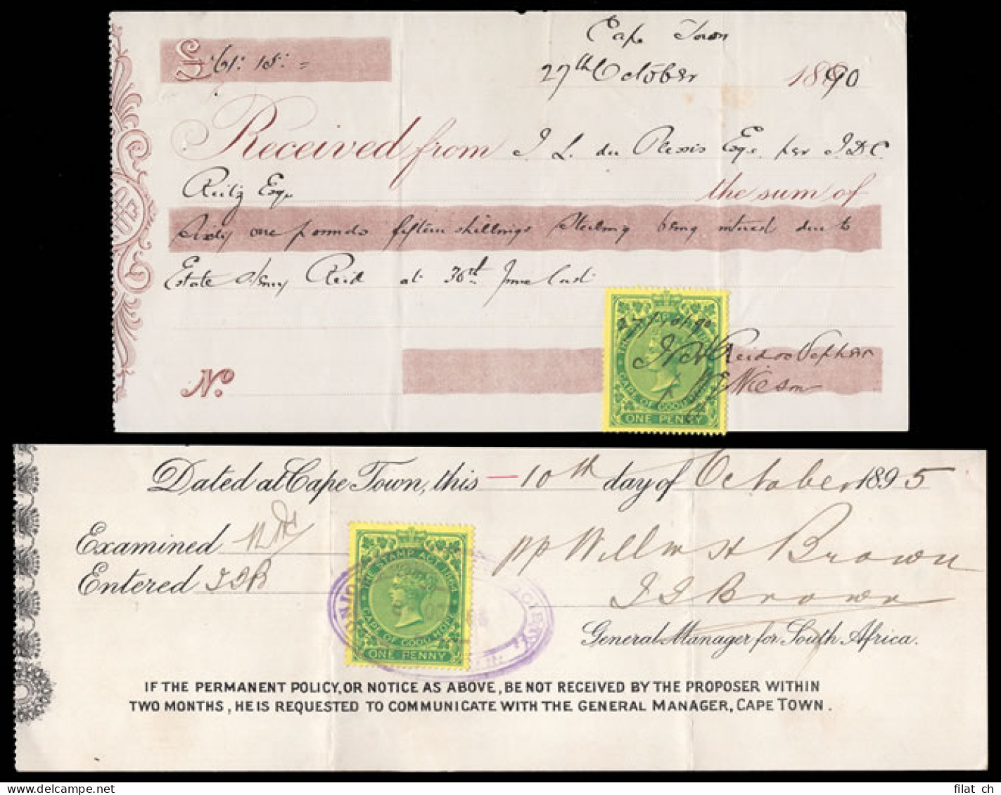 Cape Of Good Hope 1890-95 Receipts With 1d Revenues On Yellow - Cape Of Good Hope (1853-1904)