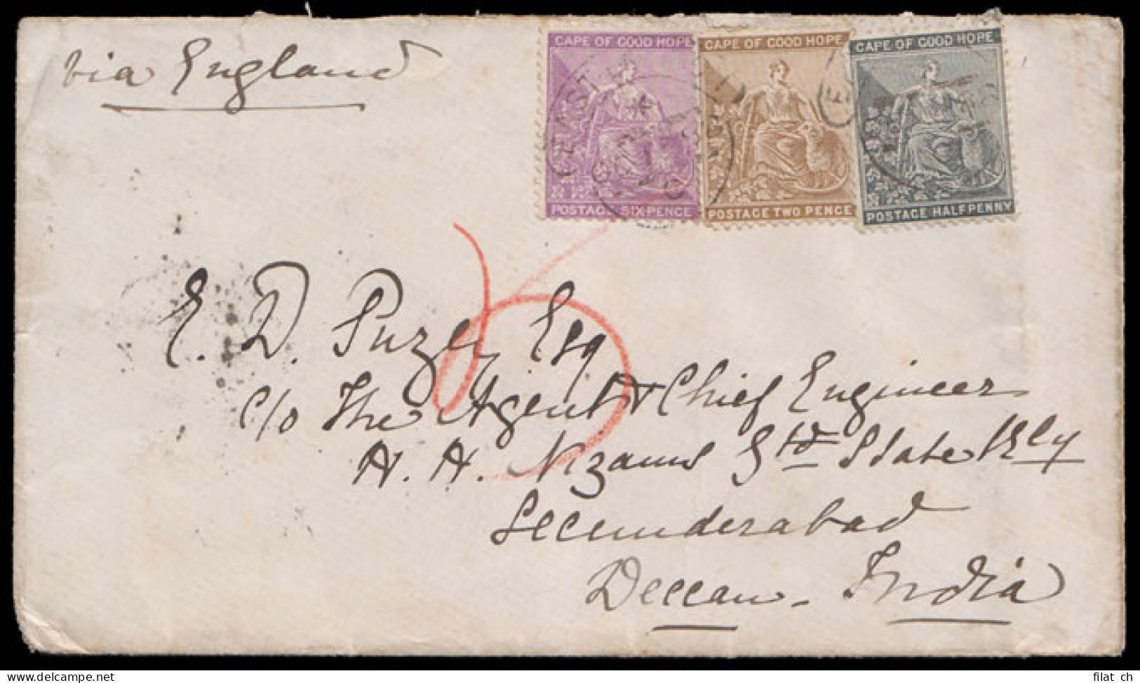 Cape Of Good Hope 1888 Three Colour Franking To India - Cape Of Good Hope (1853-1904)
