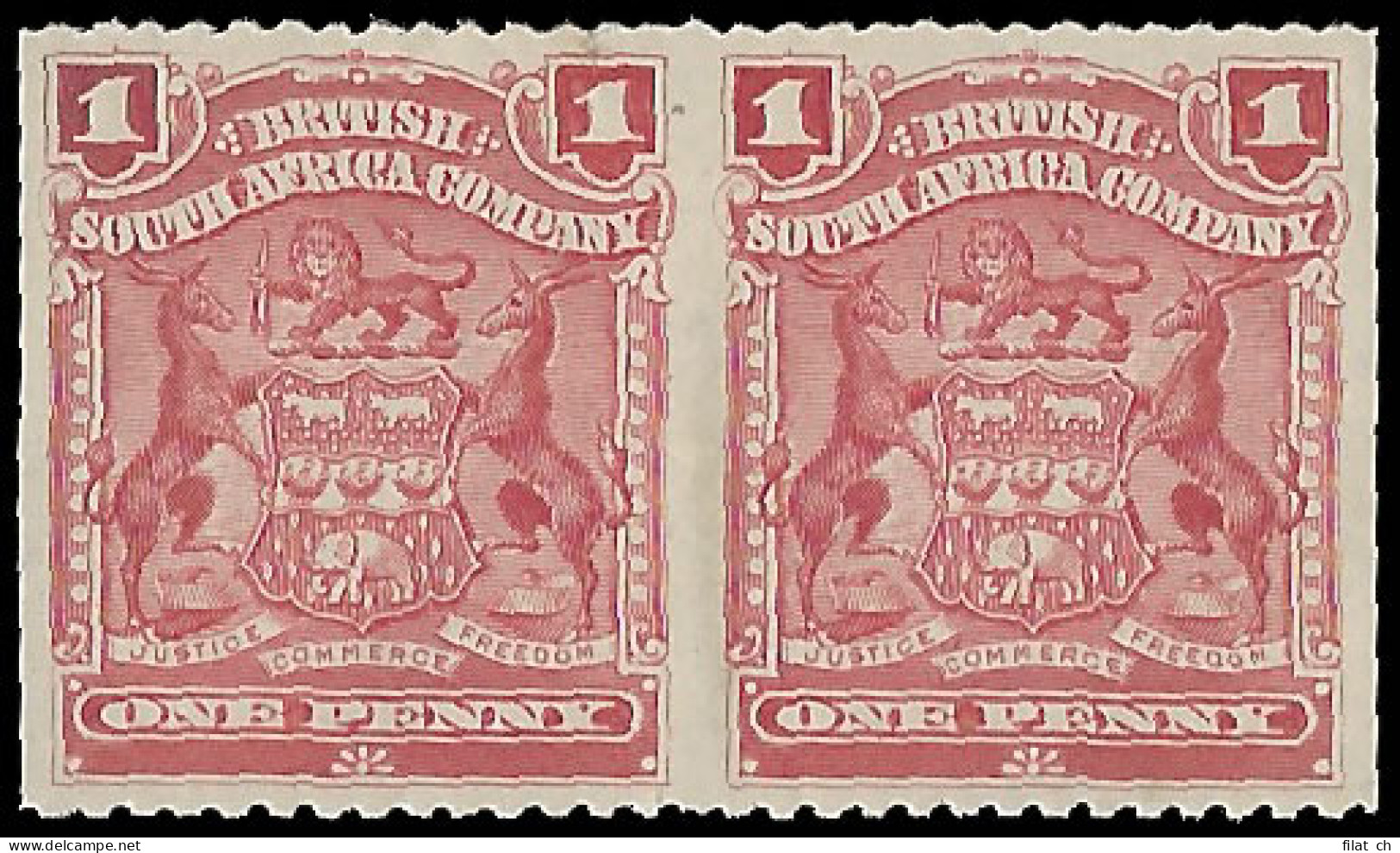 Rhodesia 1898 1d Red Pair, Imperforate Vertically - Autres & Non Classés