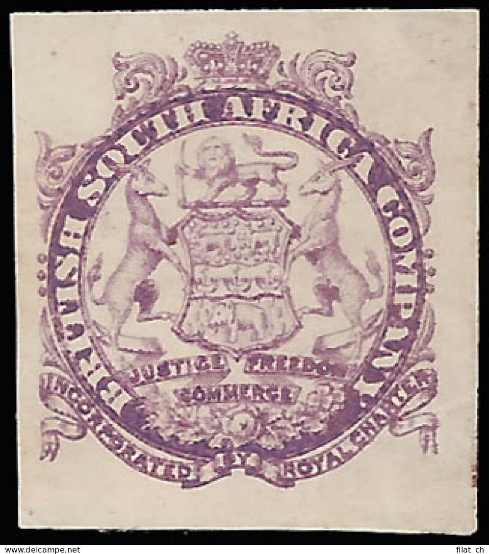 Rhodesia 1896 Large Arms Imperf Vignette Plate Proof, Mauve - Autres & Non Classés