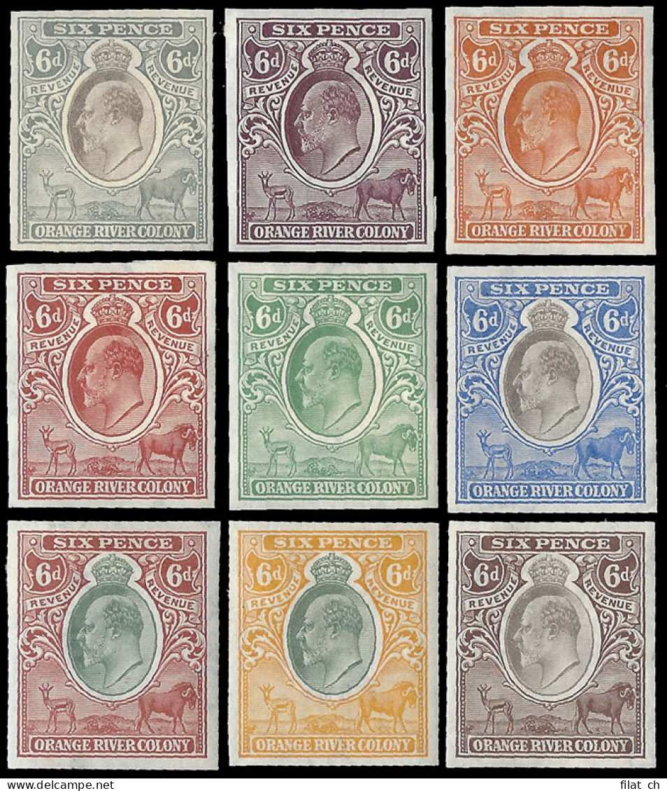 Orange River Colony Revenue 1902 KEVII Imperf Colour Trial Array - Orange Free State (1868-1909)