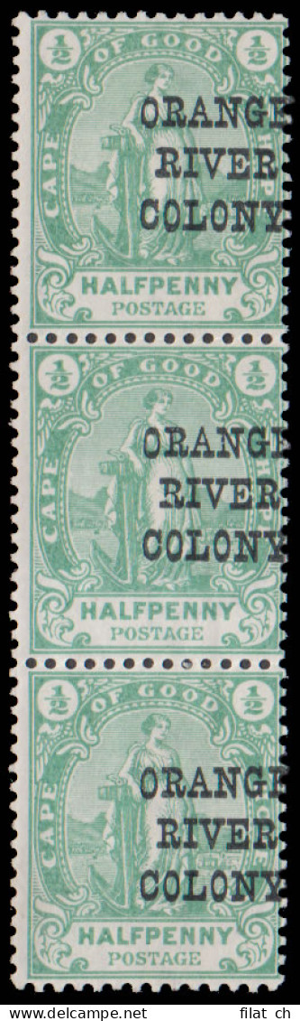 Orange River Colony 1900 &frac12;d Misplaced Ovpt Strip VF/M  - Orange Free State (1868-1909)