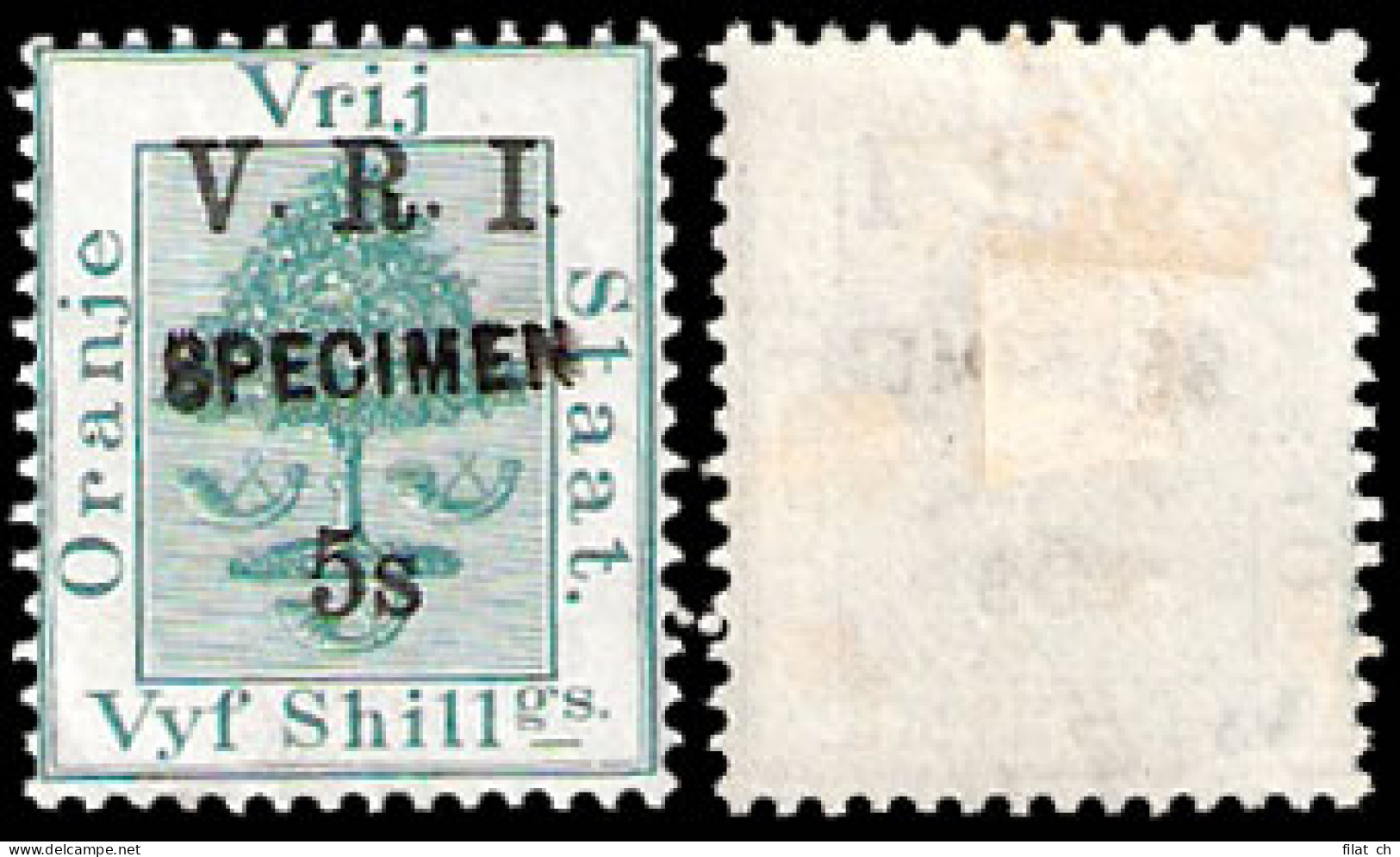 Orange Free State 1900 VRI SG132 5/- Handstamped Specimen F/M - Orange Free State (1868-1909)