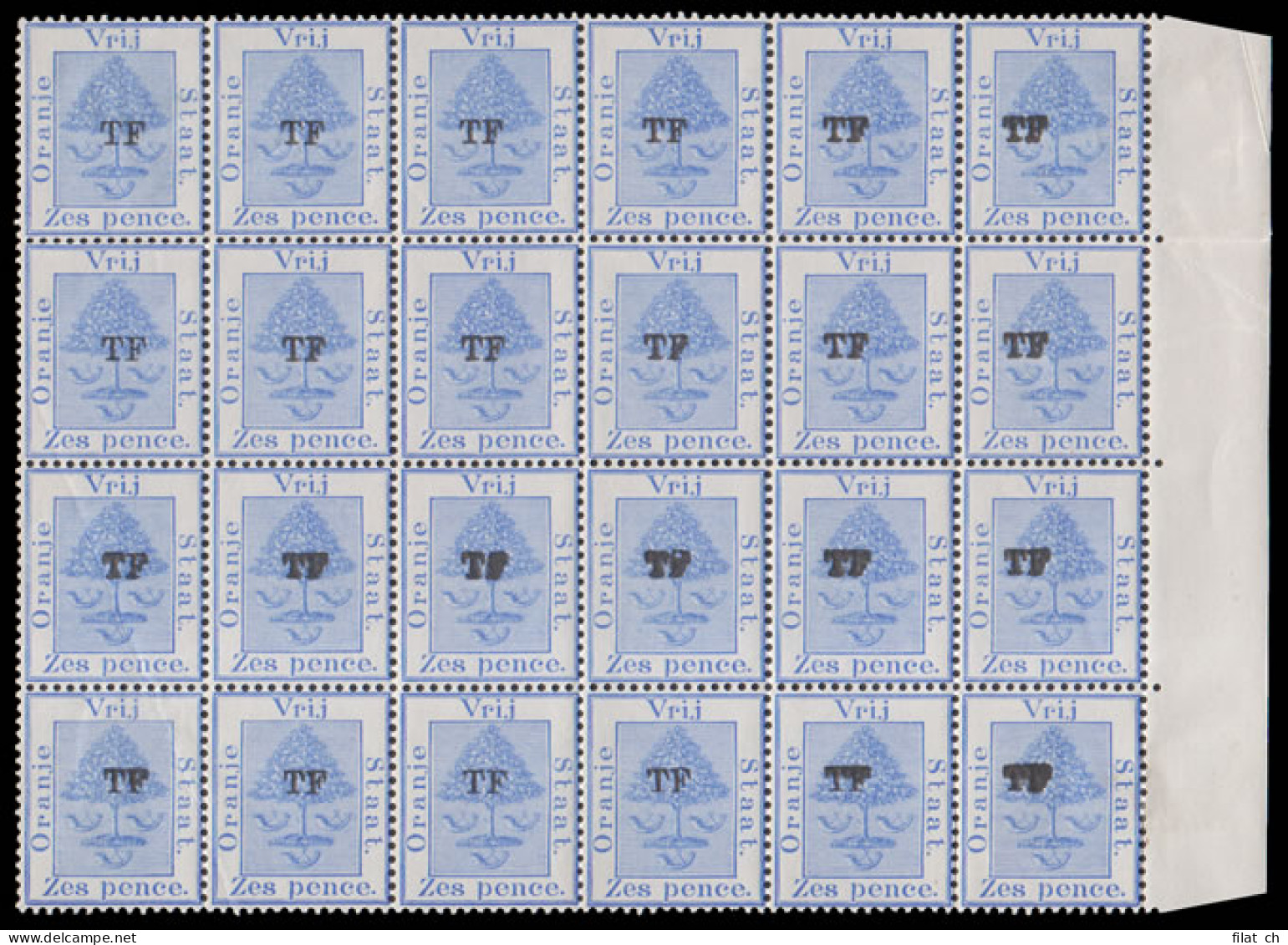Orange Free State Telegraphs 1898 6d Block With Double Ovpts - Orange Free State (1868-1909)