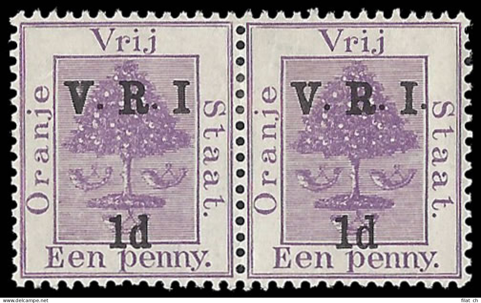 Orange Free State 1900 VRI SG113 1d No Stop After "I" In Pair - Oranje Vrijstaat (1868-1909)