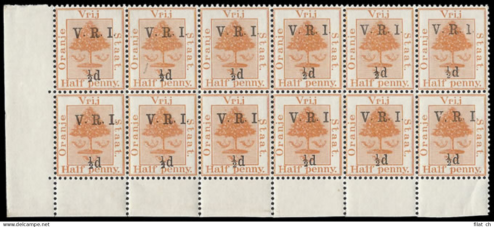 Orange Free State 1900 VRI SG112 &frac12;d Block, Broken "I" - Orange Free State (1868-1909)