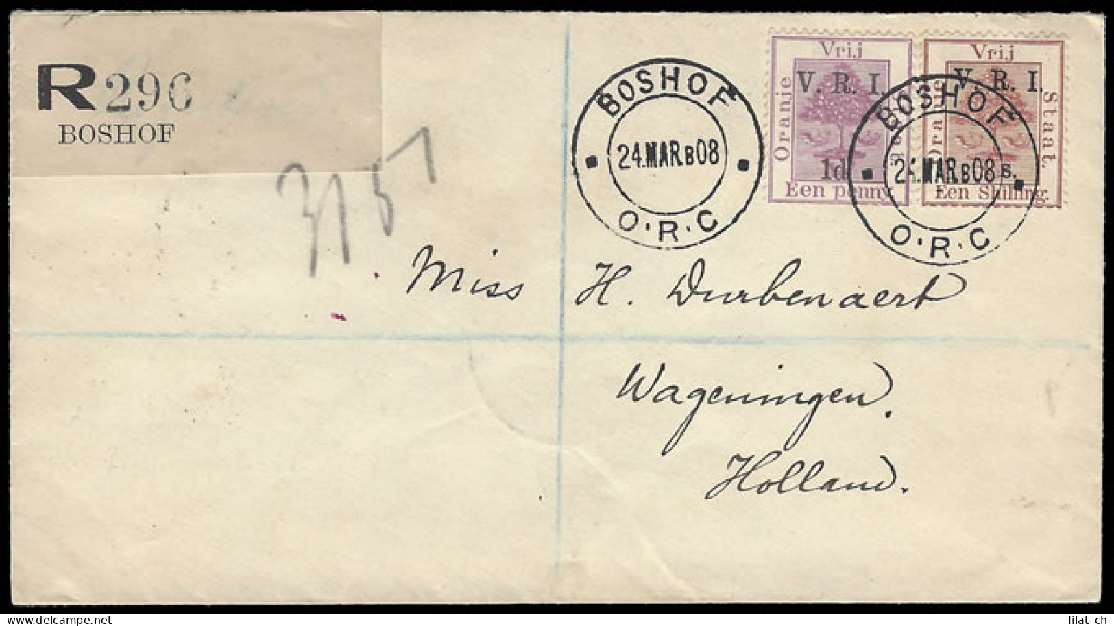 Orange Free State 1900 VRI SG110 1/- "1" Omitted On Cover - Orange Free State (1868-1909)