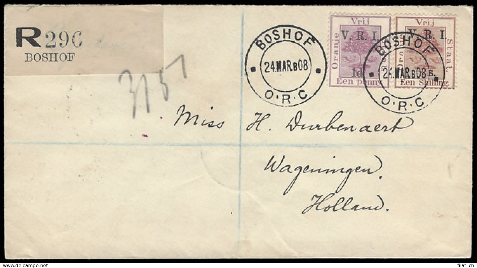 Orange Free State 1900 VRI SG110 1/- "1" Omitted On Cover - Oranje Vrijstaat (1868-1909)