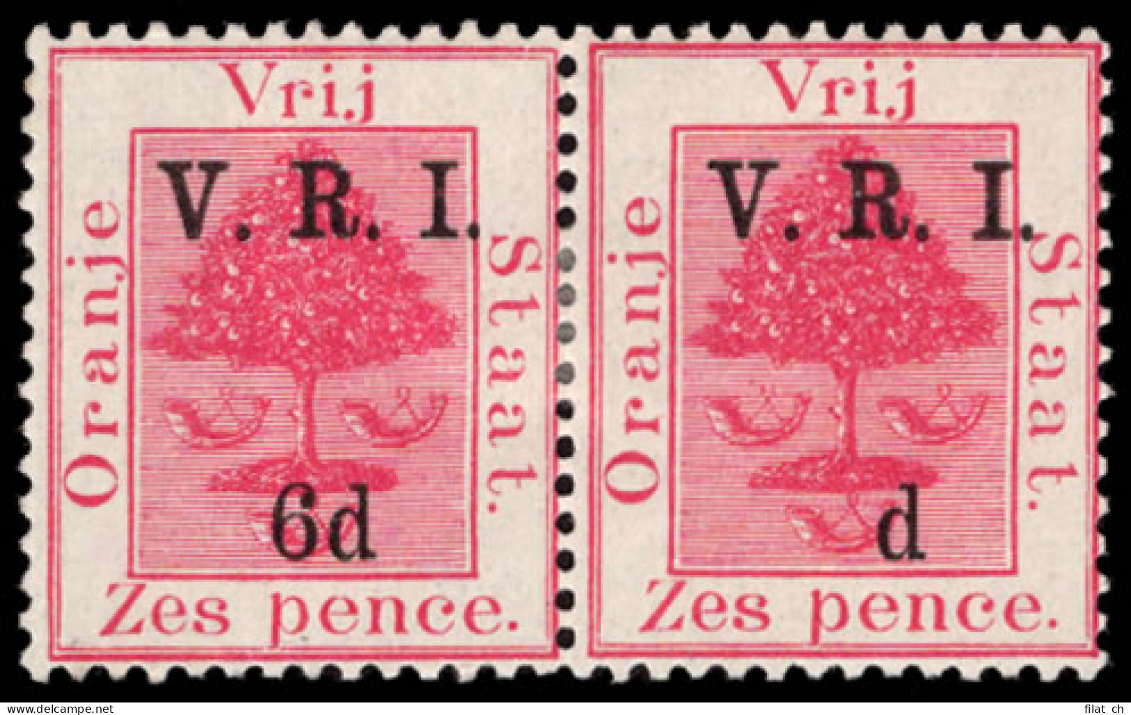 Orange Free State 1900 VRI SG108 6d "6" Omitted In Pair, 80 Only - Oranje Vrijstaat (1868-1909)