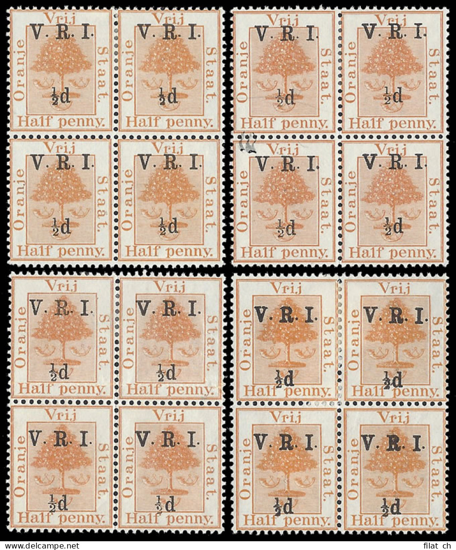 Orange Free State 1900 VRI SG112 &frac12;d Blocks, Varieties - Oranje Vrijstaat (1868-1909)