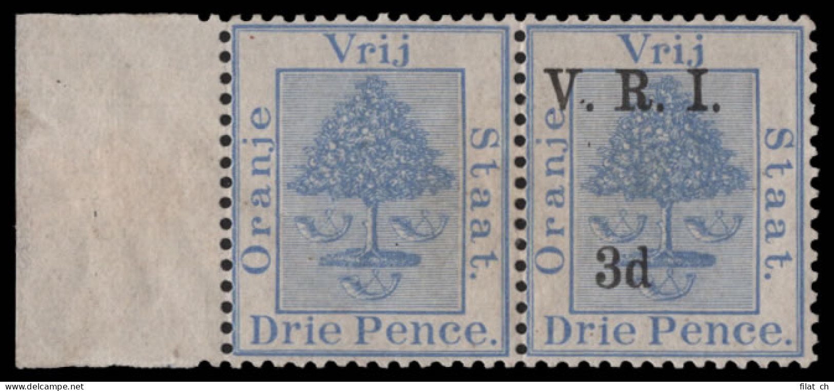 Orange Free State 1900 VRI SG106 3d Pair, One Without Surcharge - État Libre D'Orange (1868-1909)