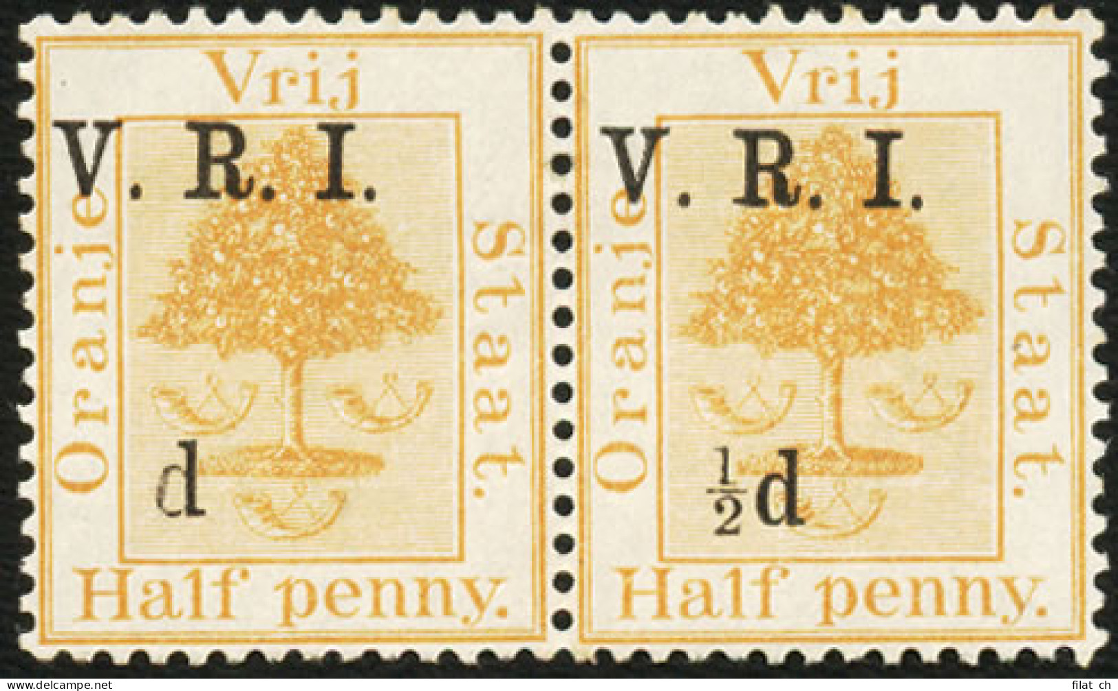 Orange Free State 1900 VRI SG101 "&frac12;" Omitted Pair, Shift - Orange Free State (1868-1909)