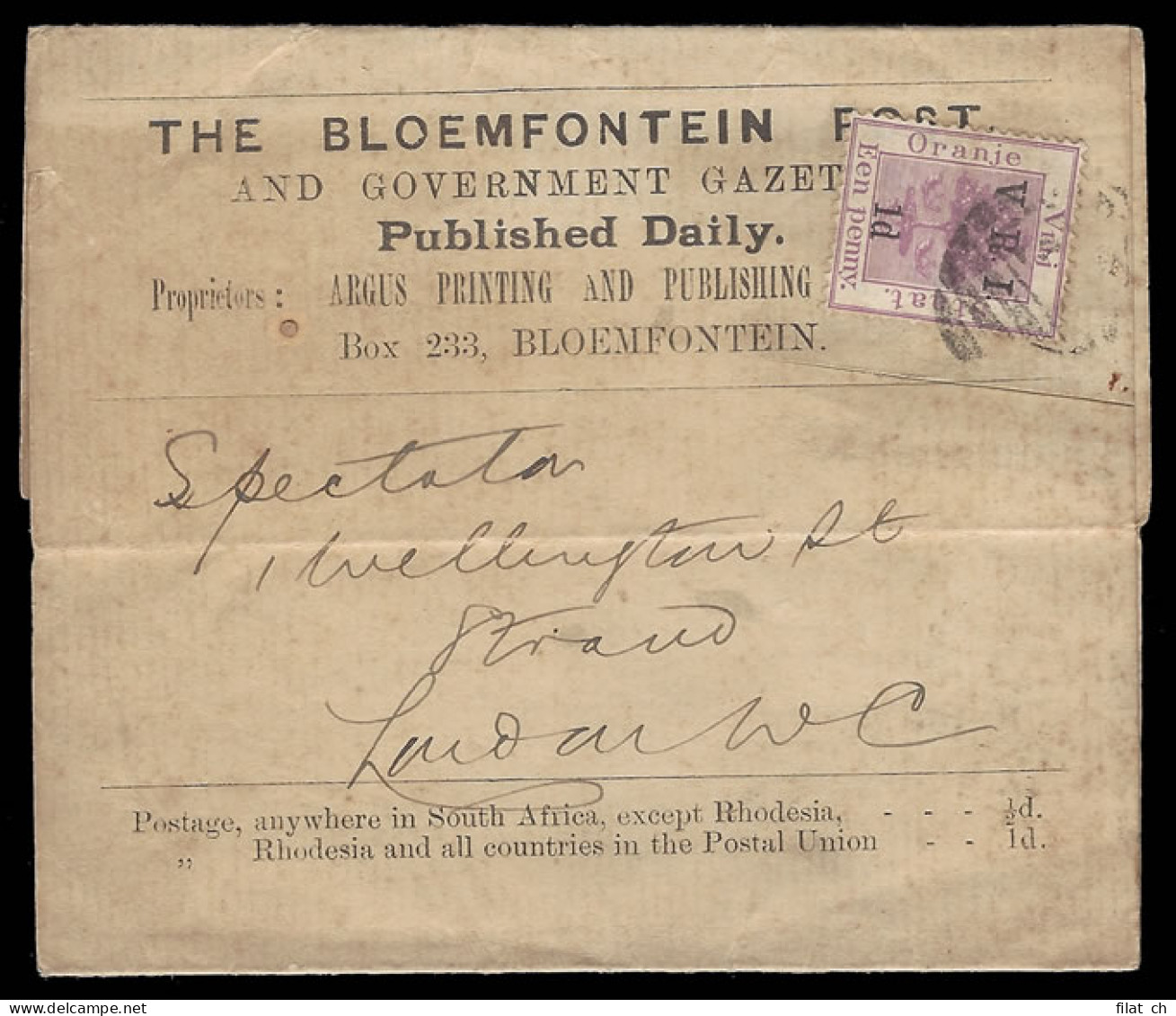 Orange Free State 1900 Bloemfontein Post 1d Newspaper Wrapper - Orange Free State (1868-1909)