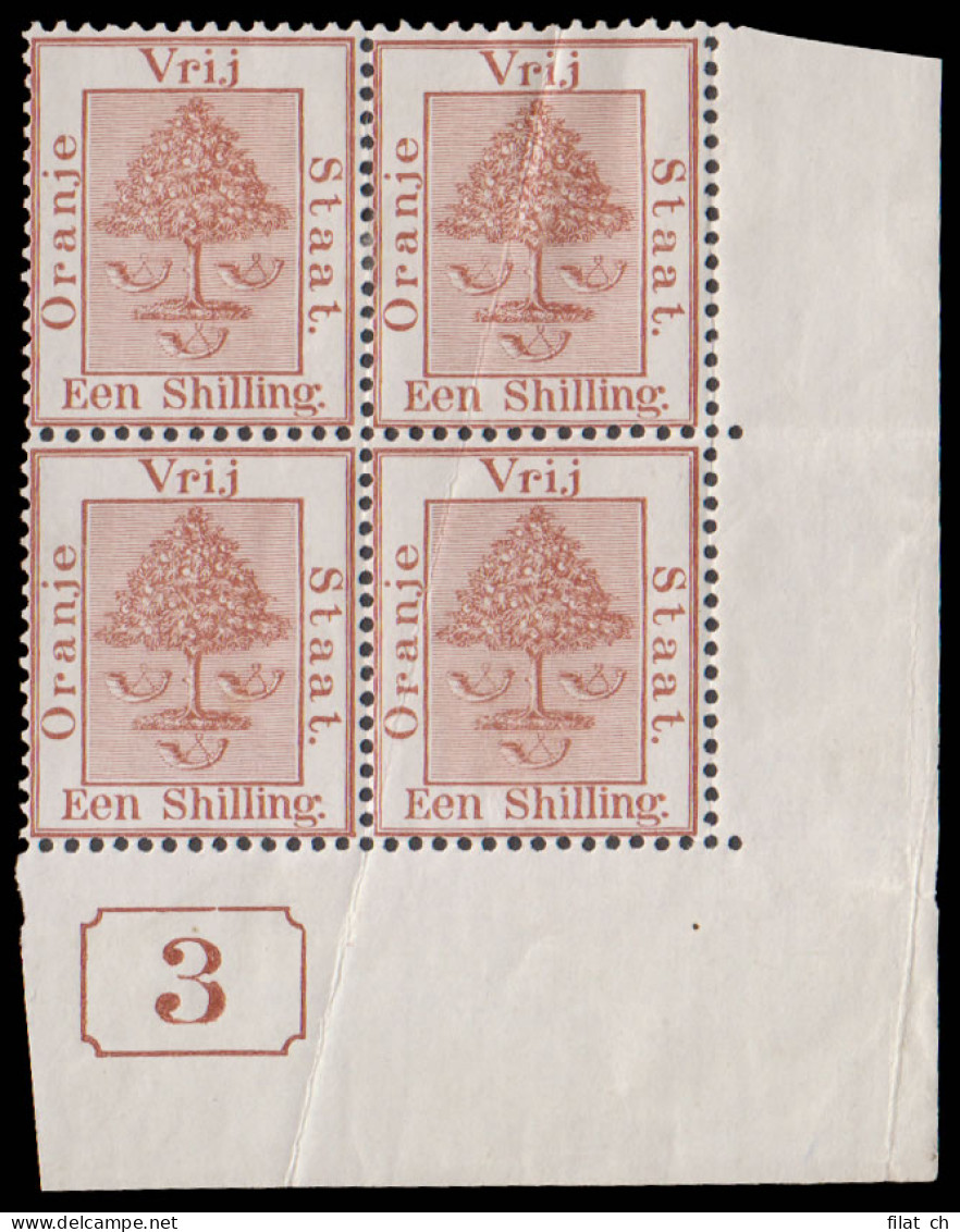 Orange Free State 1897 1/- Brown "Current No" Block - Orange Free State (1868-1909)