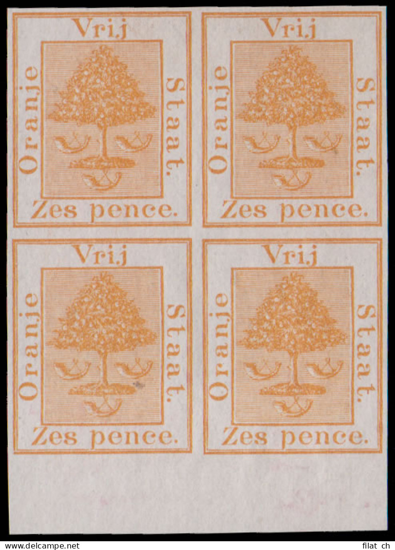 Orange Free State 1868 Rare 6d Orange Tree Colour Trial Block - Oranje Vrijstaat (1868-1909)