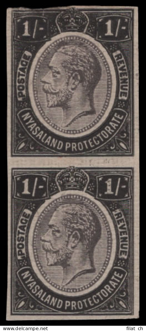 Nyasaland 1913 KGV 1/- Printer's Imperforate Working Proof Pair - Nyassaland (1907-1953)