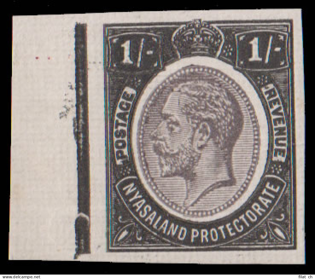 Nyasaland 1913 KGV 1/- Printer's Imperforate Working Proof - Nyassaland (1907-1953)