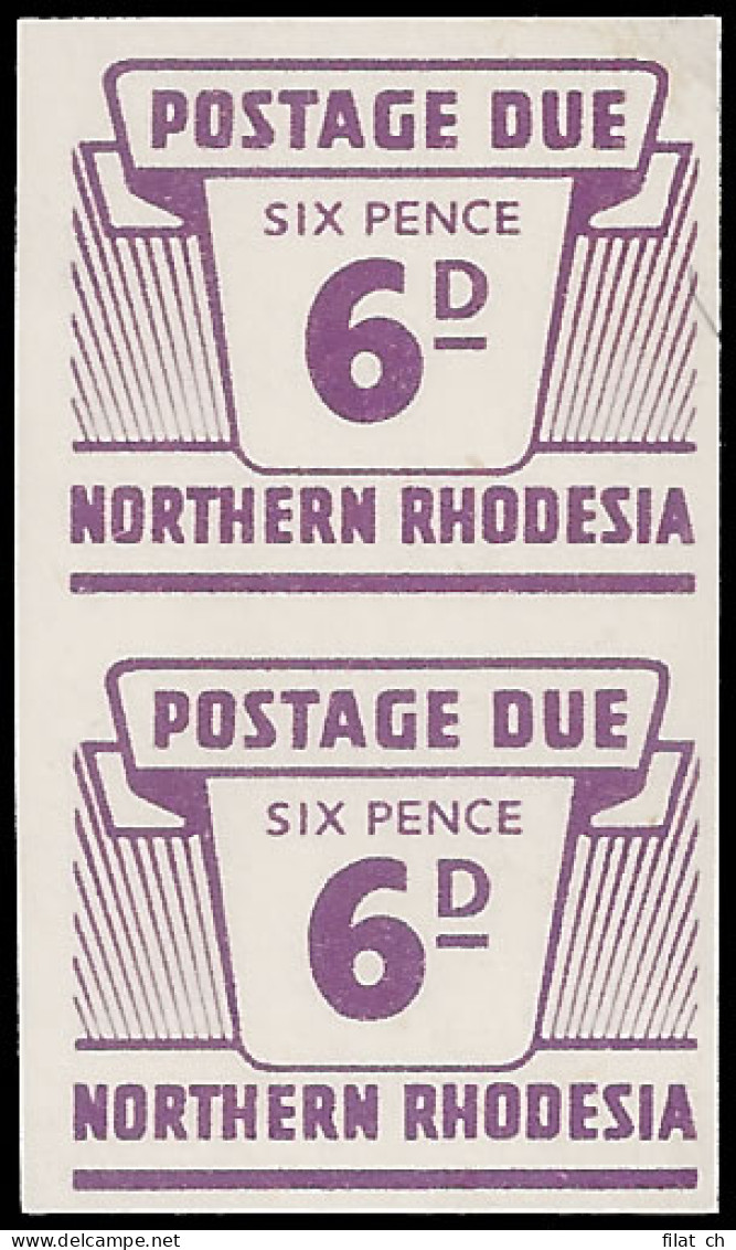 Northern Rhodesia Postage Dues 1963 6d Imperf Pair, Rare - Noord-Rhodesië (...-1963)