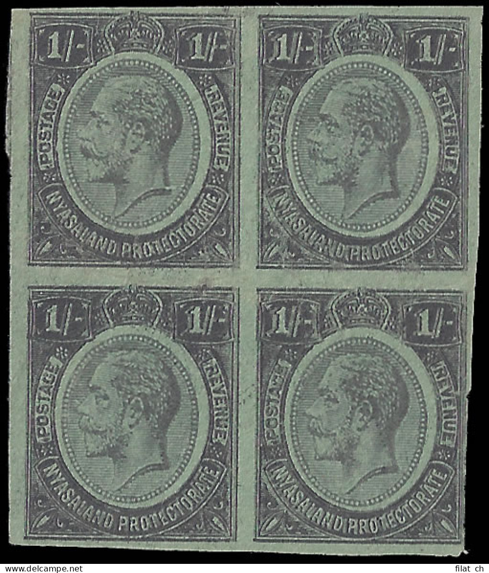 Nyasaland 1913 KGV 1/- Printer's Working Proofs Block - Nyassaland (1907-1953)