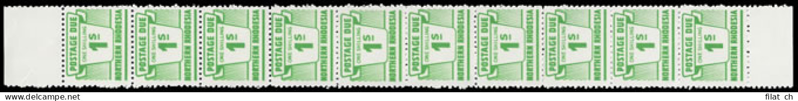 Northern Rhodesia 1963 Postage Due 1/- Double Print Strip - Nordrhodesien (...-1963)
