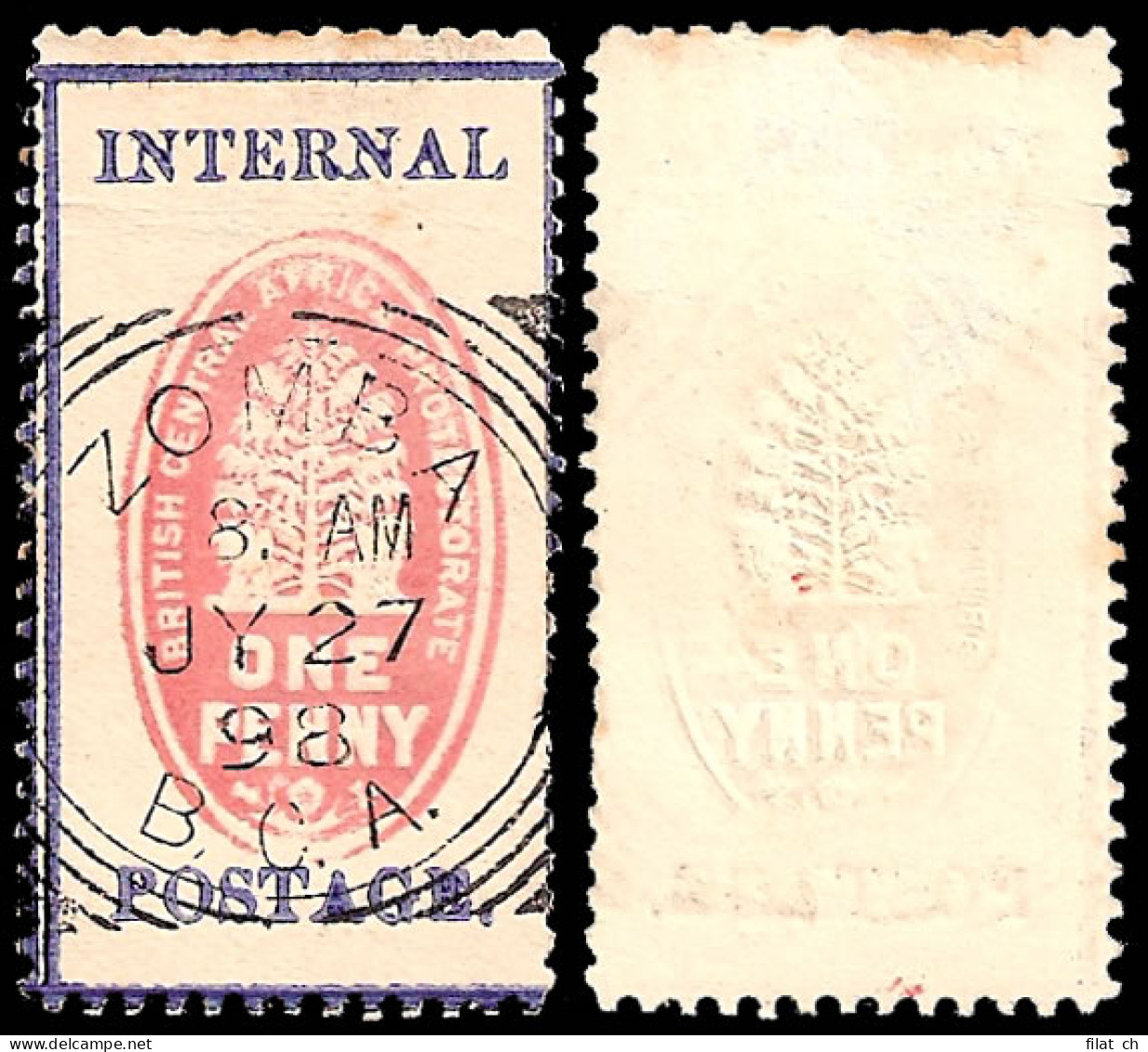 NYASALAND 1898 1D CHEQUE STAMP, CONTROL AT BACK OMITTED - Nyasaland (1907-1953)