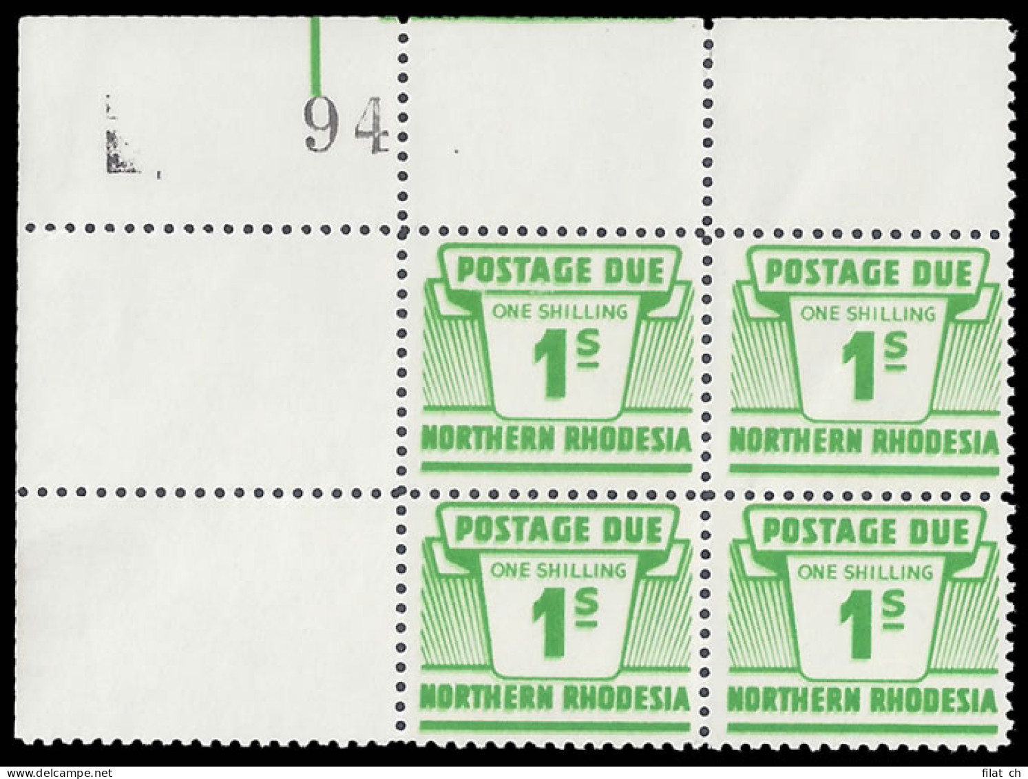 Northern Rhodesia 1963 Postage Due 1/- Double Print Block - Rhodesia Del Nord (...-1963)