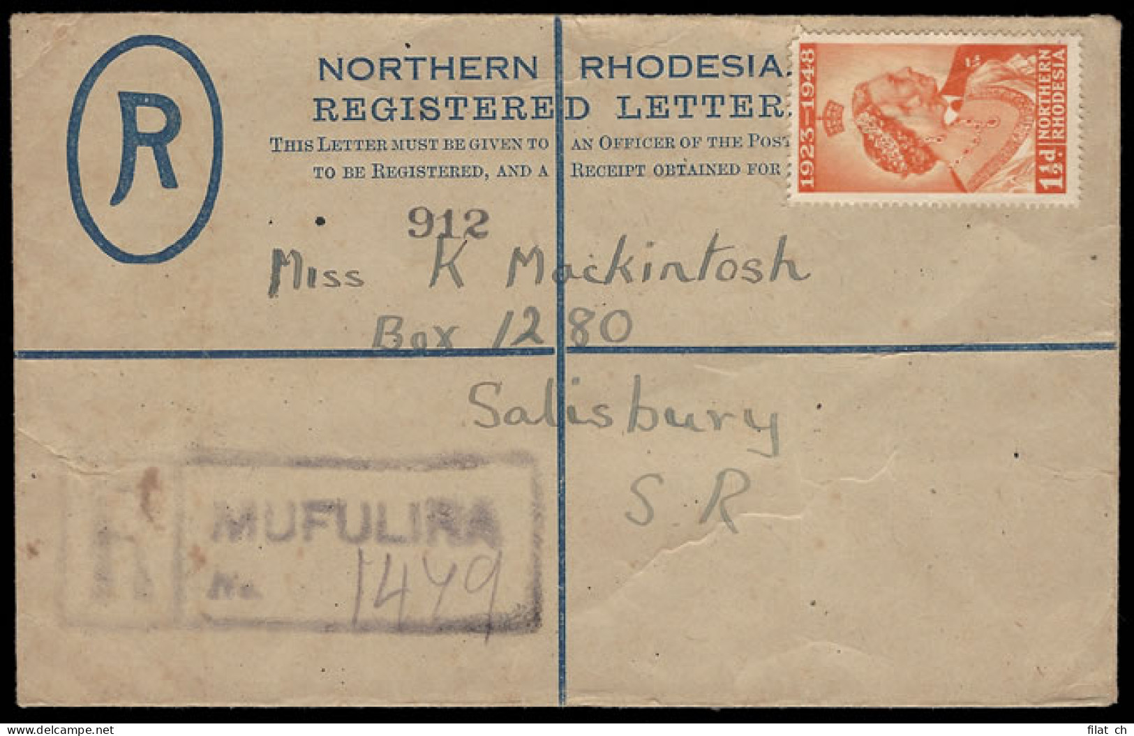 Northern Rhodesia 1938 KGVI Registered Letter From Mufulira - Northern Rhodesia (...-1963)