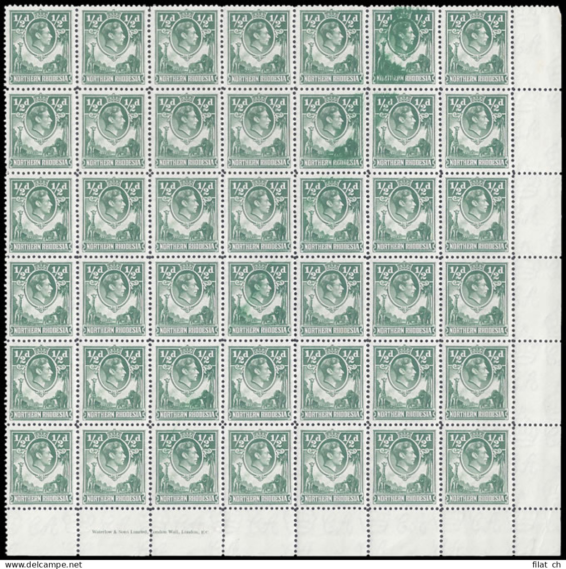 Northern Rhodesia 1938 KGVI &frac12;d Extraneous Ink Streak - Nordrhodesien (...-1963)