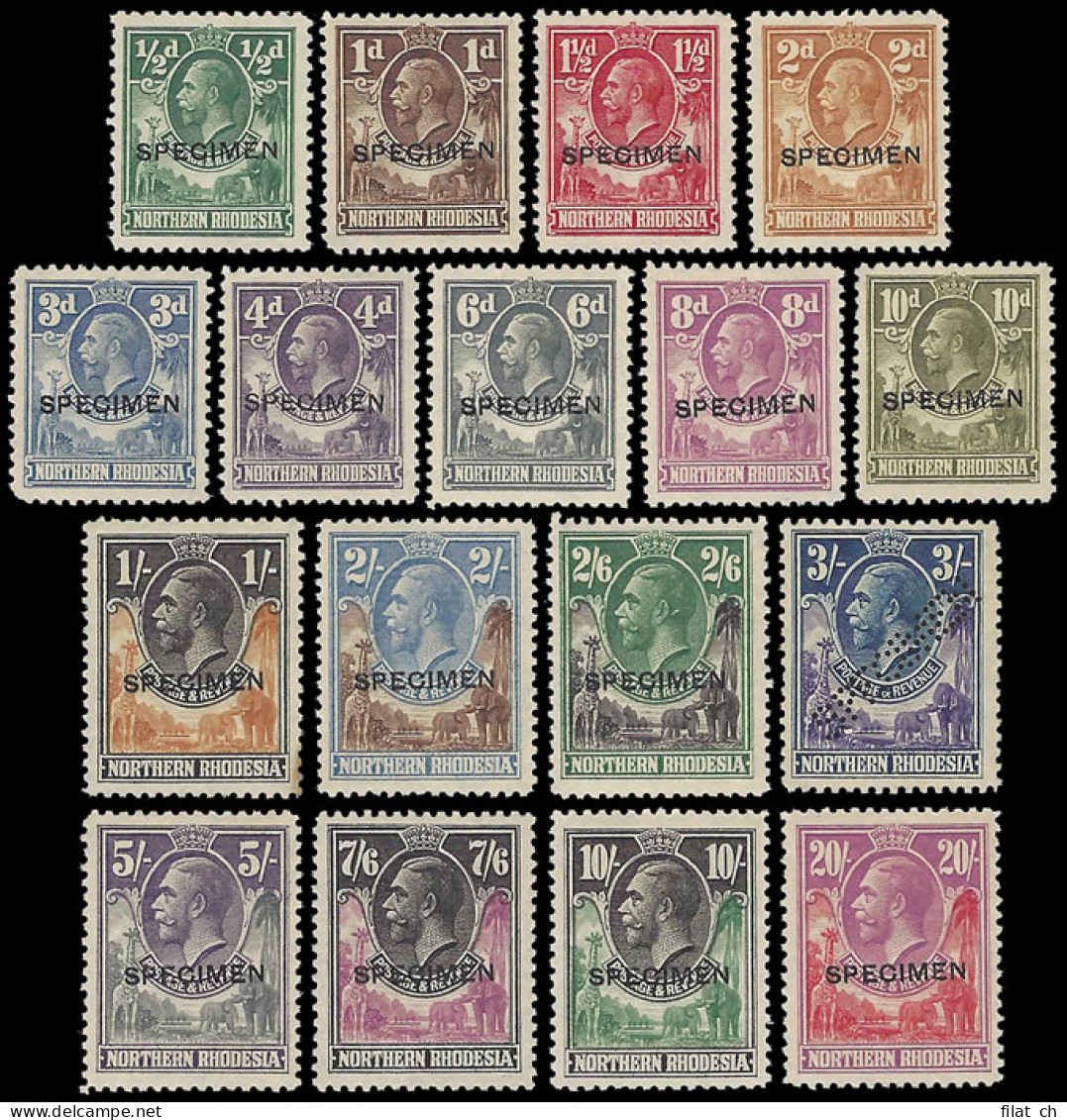 Northern Rhodesia 1925 KGV &frac12;d - 20/- Specimens, Scarce - Northern Rhodesia (...-1963)